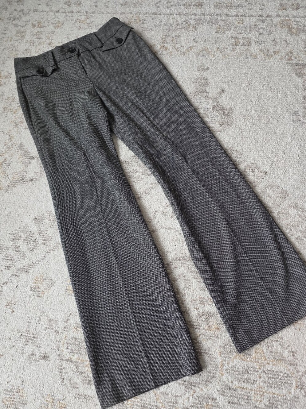 Ann Taylor Black & Gray Houndstooth Wide-Leg Dress Pants